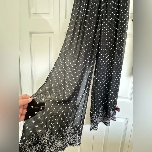 Rosamosario 100% Silk Georgette Polka Dot Lounge Set French Lace Luxury Lounge - Picture 6 of 17